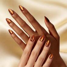 Beetles  Caramel Brown Cat Eye Press-On Nails, Short Almond False Nails With Easy 10-Minute Application, Complete Fall Manicure Kit For Women - Cat Eye Press On Nails Short Almond - 查看 3