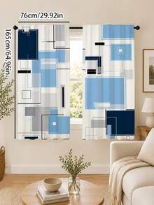 2pcs Creative Geometric Cube Digital Print, Multi-Color Palette, Minimalist Modern Style, Suitable For Bedroom, Living Room, Rental Home Decor, Semi-Sheer, Rod Pocket Installation - Multi-color D - View 17