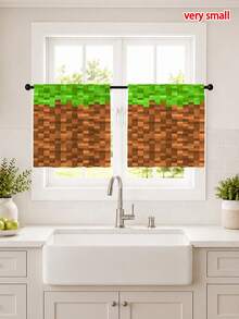 2pcs Pixel Art Block Print Curtains, Game Mosaic Pixel Pattern Semi-Sheer Curtains, Creative Personalized Boys Children's Bedroom Decor Window Curtains, Multiple Styles Available - Multi-color B - View 14