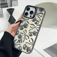 Funda para teléfono móvil con diseño de lazo y cerezas IMD, adecuada para iPhone 14/13PROMAX/12Pro/11/xr/xsnax/xs/7/8plus, carcasa suave 15promax/16pro - Negro translúcido - Ver 6