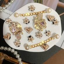16pcs Detachable Pearl Chain, Rhinestone Colorful Butterfly, Star, Heart, Sunflower Shoe Decoration Set, Shoe Charms, Suitable For Clogs, Sandals, Slippers, Beach Bags, Multi-Functional Shoe Clip Accessories, Perfect Party Gift Birthday Gift - Gold - View 7