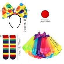 5pcs Clown Rainbow Costume Accessories Set, Includes Ballet Tutu, Headband, Socks, Nose. Halloween, Cos - Multicolor - View 3