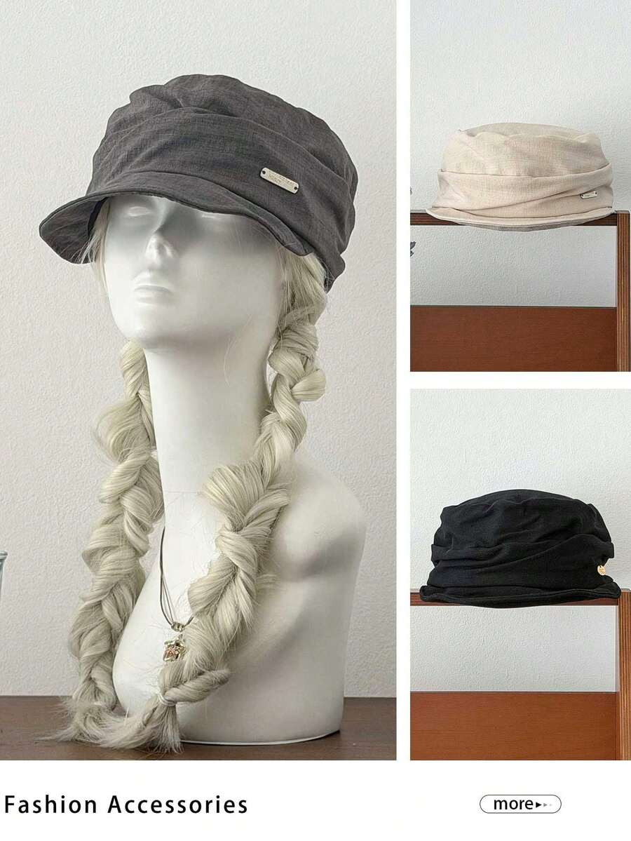 1 buah Topi Datar Motif Bintang Vintage yang Dicuci, Topi Wanita Ukuran Besar yang Nyaman untuk Kepala Lebar, - MultiWarna - View 1