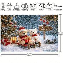 1 Piece Of Christmas Teddy Bear Background Cloth With Christmas Tree, Colorful Balls, Warm Light String, Red Gift Box, Suitable For Christmas Party Decoration, Photography Props, Birthday, Shower, Winter Event Decoration. - Multicolor - View 5