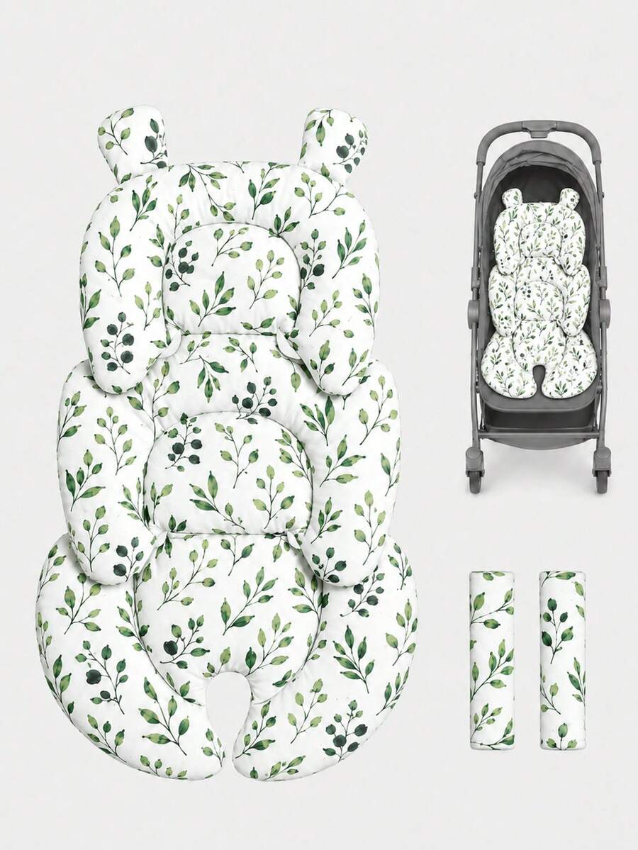 1pc Pebble Bear Ear Baby Car Seat Protector, 3D Bean Fleece Baby Stroller Seat Cushion, Full Set Head & Neck Support Pillow, Double-Sided Breathable Mesh Newborn Stroller Mattress