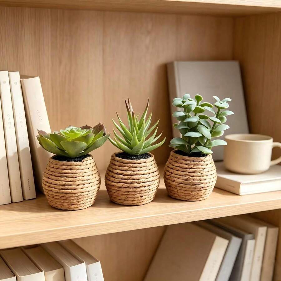 3pcs Mini Artificial Plant Bonsai Succulent Desktop Potted Plants, Suitable For Home Indoor, Garden, Office, Party (Highly Realistic), Photography And Other Decoration Scenes - Green - View 1