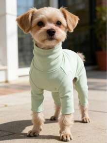 Pet Dog Clothes Multi-Color Solid Fleece Home Wear Four-Legged Inner Shirt Anti-Shedding Base Layer Casual Comfortable Jumpsuit Suitable For Small Dogs Teddy Bichon Pomeranian Yorkshire Terrier Maltese All-Season Wear Apparel - Green - View 4