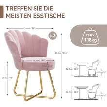 Nalupatio Upholstered Dining Chairs, Vanity Chair, Velvet Chair, Petal Back Armchair With Gold Metal Legs, Up To 150 KG Load Capacity - 粉色 - 查看 6