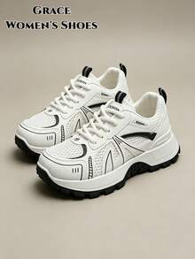 New Women's Sports Shoes, Significant Height Increase, Casual Mixed Color Design, Sporty Style, Suitable For Year-Round Wear - Black - View 1