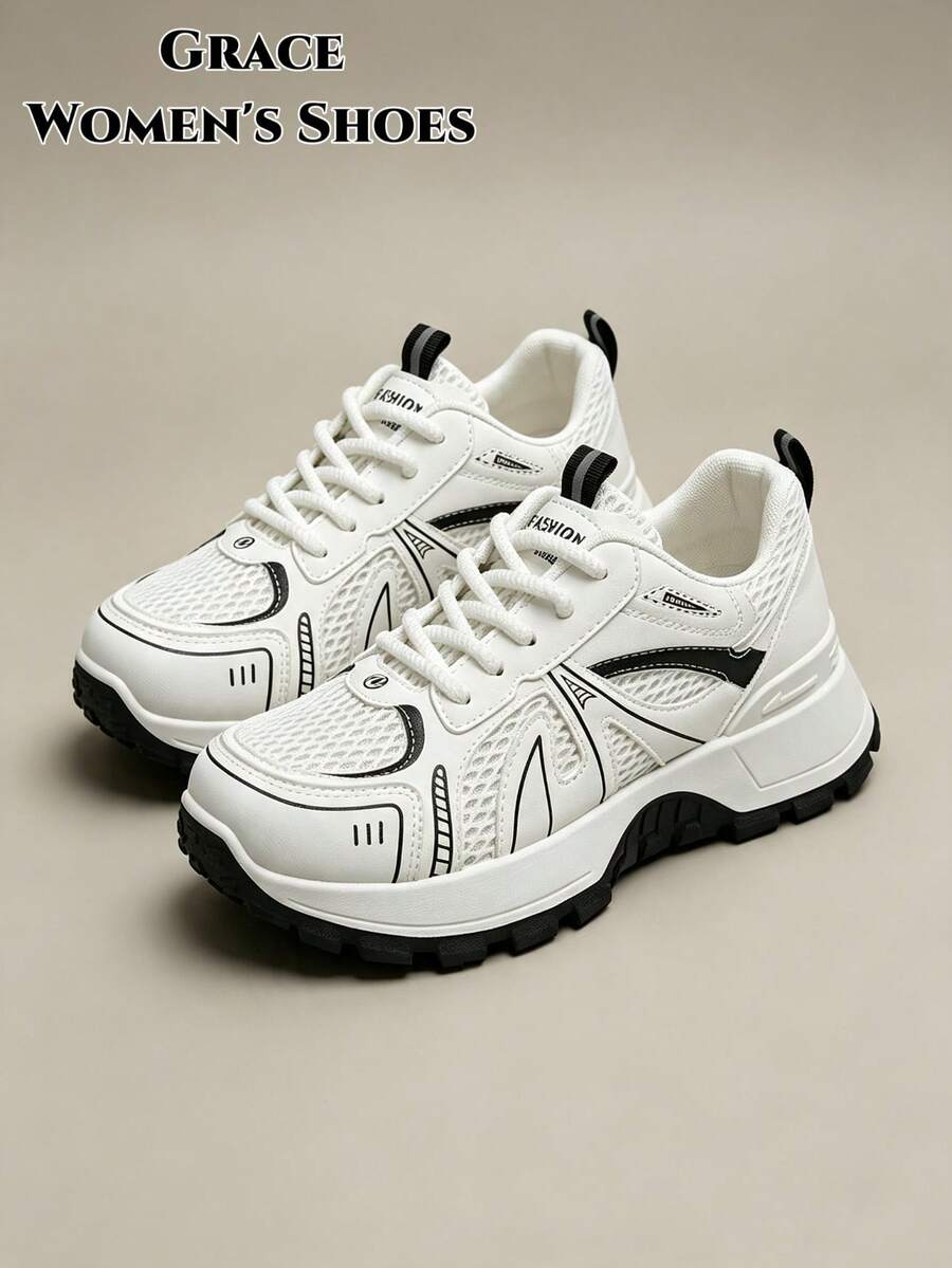 New Women's Sports Shoes, Significant Height Increase, Casual Mixed Color Design, Sporty Style, Suitable For Year-Round Wear - Black - View 1