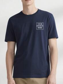Custom Pure Cotton T-Shirt, Personalized Printing With Text, Photos, And Logos, DIY Short-Sleeve Summer Clothing / Flat-Printed T-Shirt - Navy Blue - View 2