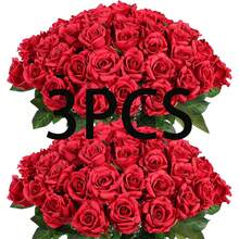 3/18pcs Velvet Rose Artificial Bridal Bouquet, Faux Floral Decoration, Artificial Roses, Suitable For Valentine's Day Gift, Wedding Party, Home Decor, Birthday Gift, Indoor And Outdoor Decoration, Vase Arrangement - Bright Red - View 12