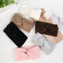 European And American Plush Cross-Over Knitted Headband, Warm Ear Protector Hair Tie, Wide-Brim Face Wash Headband, 1pc Solid Col, First Day Of School - Multicolor - View 8