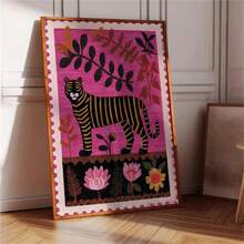 1 Pc Home Decor Poster Unframed,Folk Tiger Art Print, Vibrant Jungle Poster, Textile Style Wall Art, Bold Animal Illustration, Boho Nature Decor - A - View 2