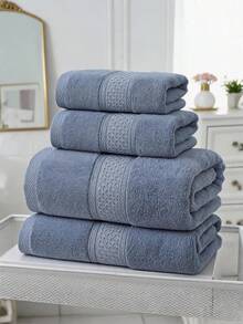 100% Cotton 4PCS Oversized Bath Towel Set 28x55in Ultra Soft Highly Absorbant Compact Quickdry & Lightweight Large Bath Towels, Ideal For Gym Travel Camp Pool - Blue - Navy Blue - View 6