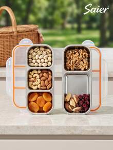 Portable Divided Lunch Box With Lid / Student & Office Worker Meal Box, Multi-Functional Fruit & Snack Airtight Container (2-Compartment/3-Compartment/4-Compartment Optional), Odor-Proof Stainless Steel Divided Fresh-Keeping Box, Sealed Lunch Box With Handle, Office Worker Weight Loss Meal/Fruit & Snack Storage Box, Portable Picnic Lunch Box - Multicolor - View 5