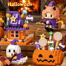 Halloween Party Night Gift, Micro Particle Building Block Toy Set, ABS Material, 6pcs Party Gift Box Set More Suitable For Gifting. DIY Educational Stress Relief Handmade Gift, Includes: Pumpkin, Ghost, Witch, Magic House And Other Elements. Halloween Christmas Fashion Gift. - Multicolor - View 3