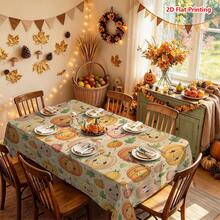 1/2pcs Autumn Tablecloth, Cute Cartoon Pumpkin Smiling Face Pattern Polyester Fiber Tablecloth Suitable For Kitchen, Dining Room, Coffee Table, Dining Table, Picnic, Camping, Country Farmhouse Decor, Autumn Thanksgiving Holiday Tabletop Protection And Beautification - Multicolor - View 11