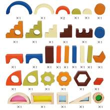 Montessori Wooden Building Blocks Toy, Colorful Creative Shape Puzzle Set, STEM Learning Construction Blocks, Suitable For Boys And Girls - Multicolor - View 9