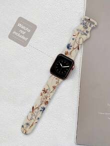Ink Wash Floral Pattern Watch Band, Unisex Daily Wear, Compatible With 38/40/41/42/44/45/49mm Ultra/SE/8/7/6/5/4/3/2/1 - White - View 2