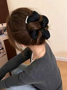 Soft Satin Large Hair Scrunchie, Elegant Solid Color Fluffy Hair Band, High-Quality Soft Hair Tie, Fashionable Retro Neutral Color Hair Accessory, Suitable For Daily Office, Travel And Campus Hairstyles - Multicolor - View 3