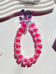 1pc Colorful Square Crystal Beaded Phone Wrist Lanyard, Butterfly Pendant Bead Chain With Spring Ring Clasp, Suitable For Phone Case, Keychain, Bag Pendant Daily Matching - Multicolor - View 7
