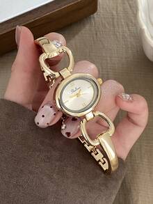 1件女款金色方形手鍊石英手錶，精緻小巧時尚，適合日常配戴，生日/畢業禮物，休閒風格 - 金色 - 查看 4
