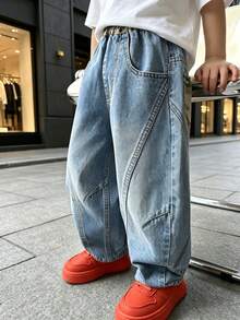 Young Boy Spring Loose Comfortable Straight Leg Denim Jeans Pants Suitable For Daily School Casual Outdoor Wear - Baby Blue - View 2
