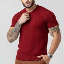 TRICOT DE LUXO Men's Lightweight Textured Knit T-Shirt, High Quality, Premium Quality, Spring, Summer, Autumn. - 紅色 - 查看 1
