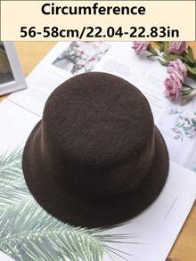 LEAJOURNO. 1 buah Topi Ember Wol Polos Wanita, Desain Melangsingkan Wajah, Gaya Mewah, Topi Ember Polos untuk Musim Gugur/Dingin - Coffee Brown - View 2