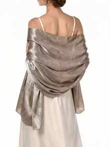1pc Women's Bohemian Style Classic Solid Color Smooth Satin Scarf, Casual Autumn Shawl Sun Protection Headscarf, Suitable For Daily Use - Champagne - View 1