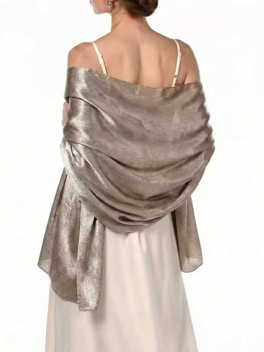 1pc Women's Bohemian Style Classic Solid Color Smooth Satin Scarf, Casual Autumn Shawl Sun Protection Headscarf, Suitable For Daily Use - Champagne - View 1
