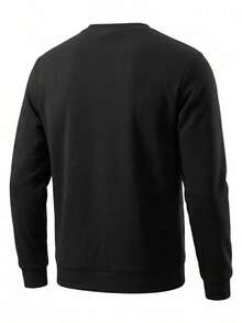 Men's Winter Solid Color Thermal Lined Sweatshirt, Suitable For Daily Commute, Vacation, Gift Giving - Black - View 3