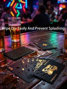Waterproof Plastic Playing Cards, Tear-Resistant Textured Black & Gold Poker Cards, Unisex Cool Magic Performance Novelty Cards, Suitable For Beach, Bachelor Party Games, Outdoor Parties, Back To School, Home Decor, Travel & Holiday Essential Accessories - Multicolor - View 4