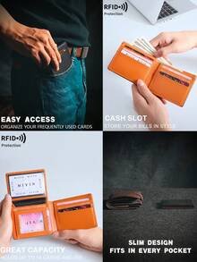 MIYIN Dompet Lipat Pria Slim RFID, Desain Minimalis dengan 2 Jendela ID dan Kantong Depan, Kapasitas Besar dengan Kantong Uang Tunai, Tipis dan Ringkas, Hadiah Ulang Tahun untuk Pria - MultiWarna - View 7