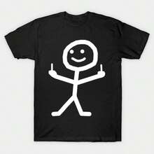 Fun Simple Portrait Art Print Casual Loose Short-Sleeve Summer T-Shirt For Men And Women Winter Outfit - 黑色 - 查看 1