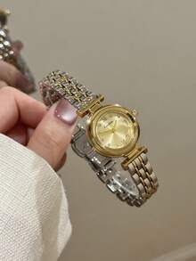 1pc Women's Watch Band. Square Small Dial With Rhinestone Accents. Elegant Versatile Precise Quartz Watch, Suitable For Daily Wear - Silver and Gold - View 1