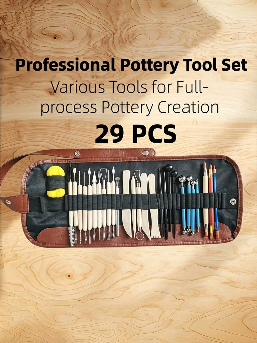 23/28/29/5Pcs Clay Carving Tools Set With Storage Case Stainless Steel Wood Handle Sturdy For Pottery Crafts DIY Artists Hobbyists Beginners - Multicolor - View 1