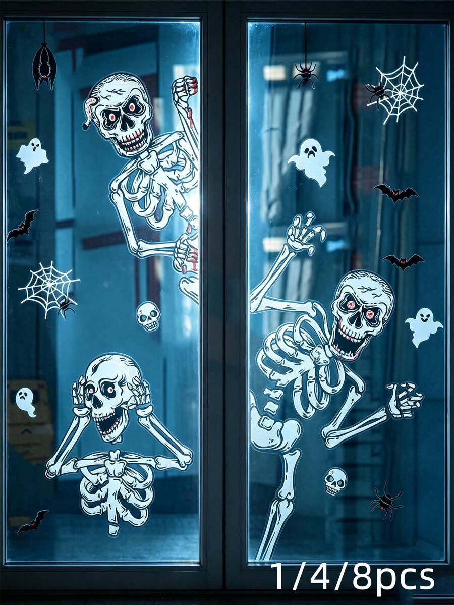 8/4/1 Sheets Halloween Window Decals – Double-Sided, Removable Glass Stickers For Spooky Atmosphere And Indoor Party Decor; Perfect For Halloween Window Decorations - Multicolor - View 1