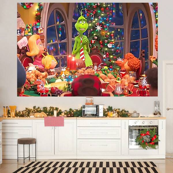 The Grinch 1PC Christmas Tree Photography Backdrop Theme Party Decoration Banner, Multiple Sizes Available (210*150/150*100/100*75cm), Suitable For Christmas Eve Home Party Decoration, Photography Studio Decoration Background, Indoor/Outdoor Decoration Party Supplies