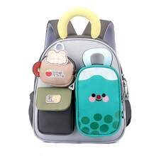 1pc Macaron Color Block Milk Tea Kids Backpack, Cute Preschool Backpack For Boys And Girls, Lightweight School Bag For Toddlers And Young Children, Travel Bag - Multicolor - View 4