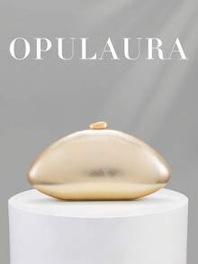 OpulAura 女款極簡不對稱方型奢華 PU 皮革晚宴手拿包，優雅迷人的晚宴包，閃耀夜色正式派對手拿包，浪漫婚禮鏈條肩帶手提包 - 金色 - 查看 5