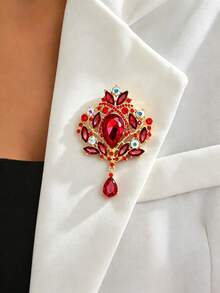1pc Oversized Crystal Vintage Water Drop Brooch, Suitable For Women's Wear Or Wedding Bouquet Decoration, Jewelry Accessory - Silver - View 4