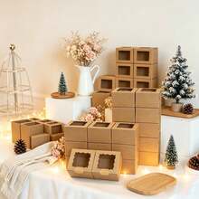 40/20/10/1pc Hard Paper Gift Storage Box With Transparent Viewing Window, Thickened Sturdy Structure, Reusable For Long-Term Use, Ideal Gift Packaging Box For Birthday Parties, Theme Parties And Holiday Gifting - Brown 4 Inch - View 6