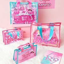 Miniso Barbie Collection PVC Lunch Bag, Transparent Lightweight Tote Bag, Waterproof Beach Bag For Concerts, Sports, Beach, And Picnics - Pink - View 5