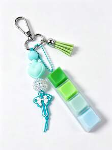 1pc Cross 4-Button Stress Relief Keychain Handmade Beaded Bag Charm Keyring,Handbag Charms - Multicolor - View 7