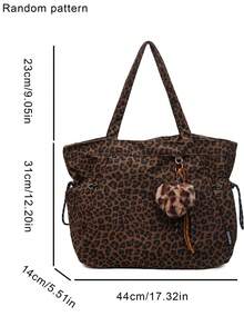 Nicekee Retro Popular Leopard Print Large Capacity Tote Bag, Niche Design Multi Pocket Shoulder Bag, Exquisite Heart-Shaped Pendant,Suitable Commuting - Multicolor - View 6