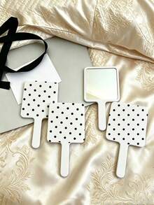 1pc Black And White Polka Dot Handheld Makeup Mirror, Square High-Definition Makeup Mirror With Handle, Portable Dressing Mirror, Suitable For Daily Makeup And Travel - Multicolor - View 10