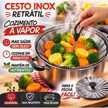 Cesto Inox Retrátil Cozimento a Vapor Para Panela – Legumes Saudáveis Sem Óleo - Visão 1