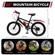 OUKANING 20 Inch 7 Speed Mountain Bike, Carbon Steel Frame Front Caliper & Rear V Brake Bicycle With  Adjustable Seat For Outdoor Rough Terrain Riding - Red - View 4
